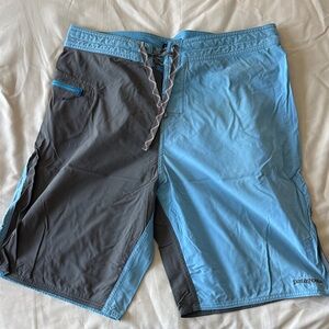 Patagonia Men's Board Shorts - Light Blue and Dark Gray